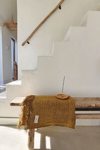 Linnen plaid okerbruin met fijne franjes