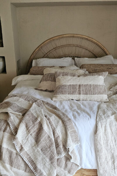 Linnen kussen bruin - ecru gestreept 35x60cm