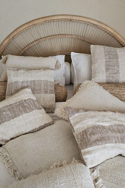 Linnen kussen bruin - ecru gestreept 40 cm