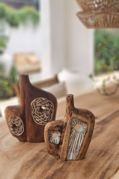Houten vaas grafisch organic